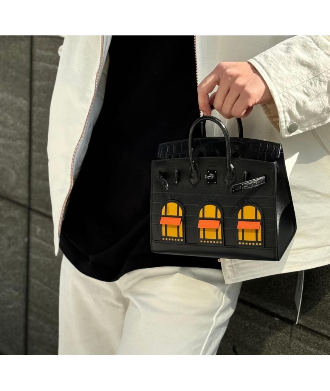 HERMES Черная кожаная сумка с короткими ручками, фото 7