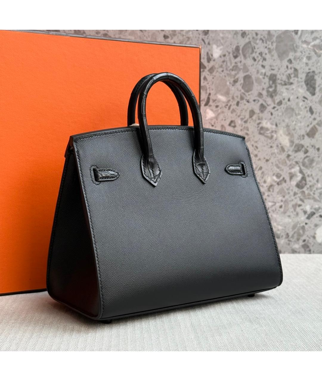 HERMES Черная кожаная сумка с короткими ручками, фото 5