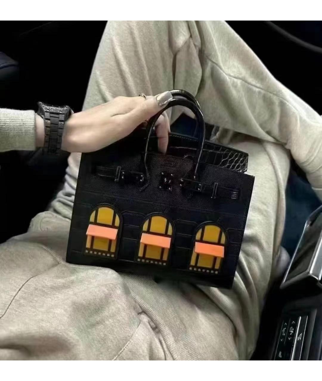 HERMES Черная кожаная сумка с короткими ручками, фото 6