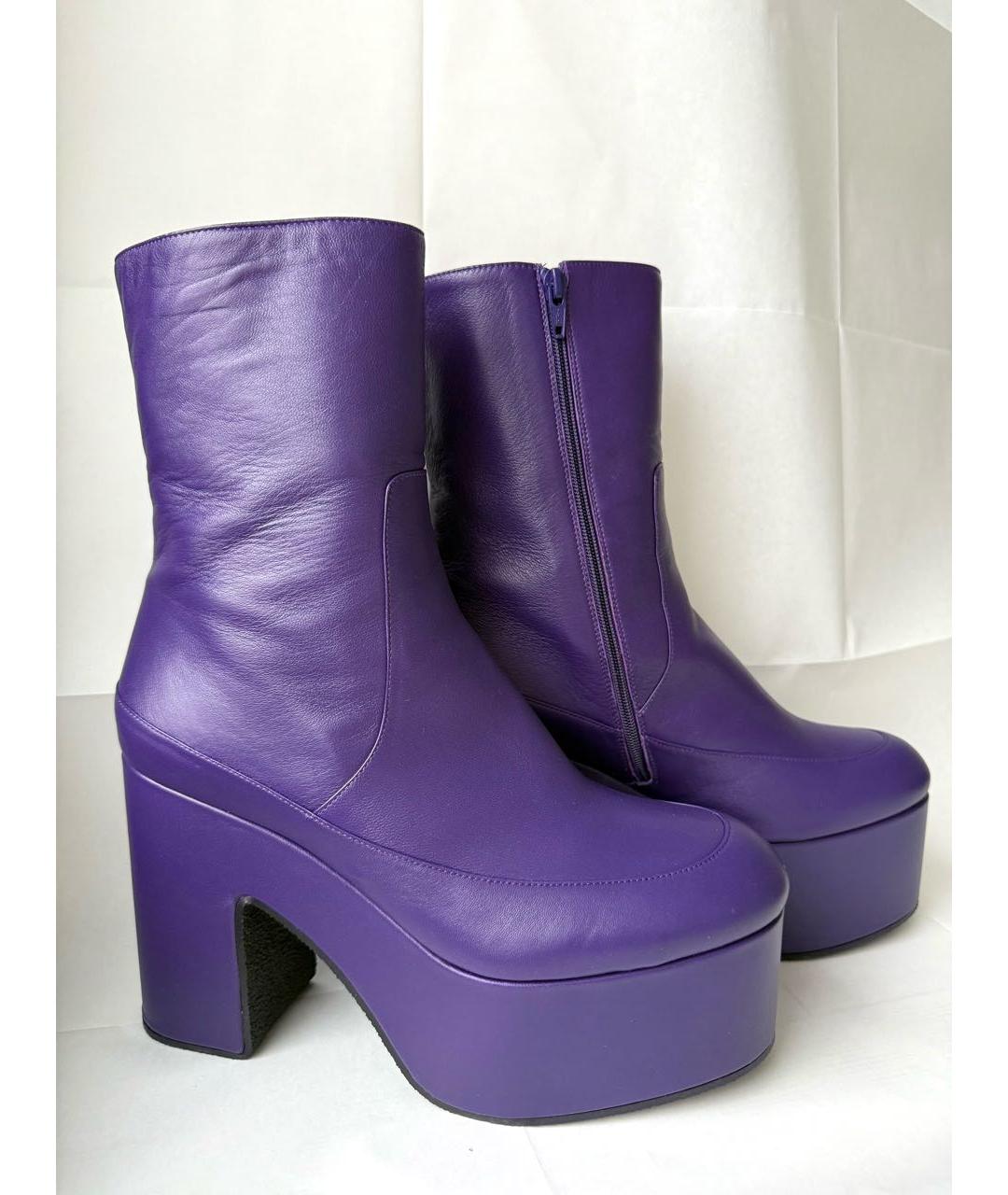 DRIES VAN NOTEN Фиолетовые кожаные ботильоны, фото 3