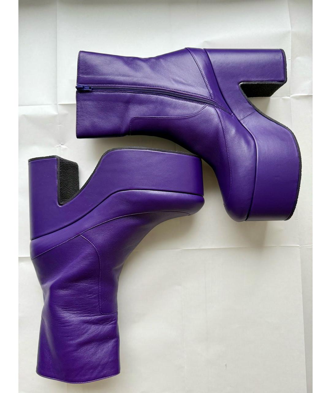 DRIES VAN NOTEN Фиолетовые кожаные ботильоны, фото 6