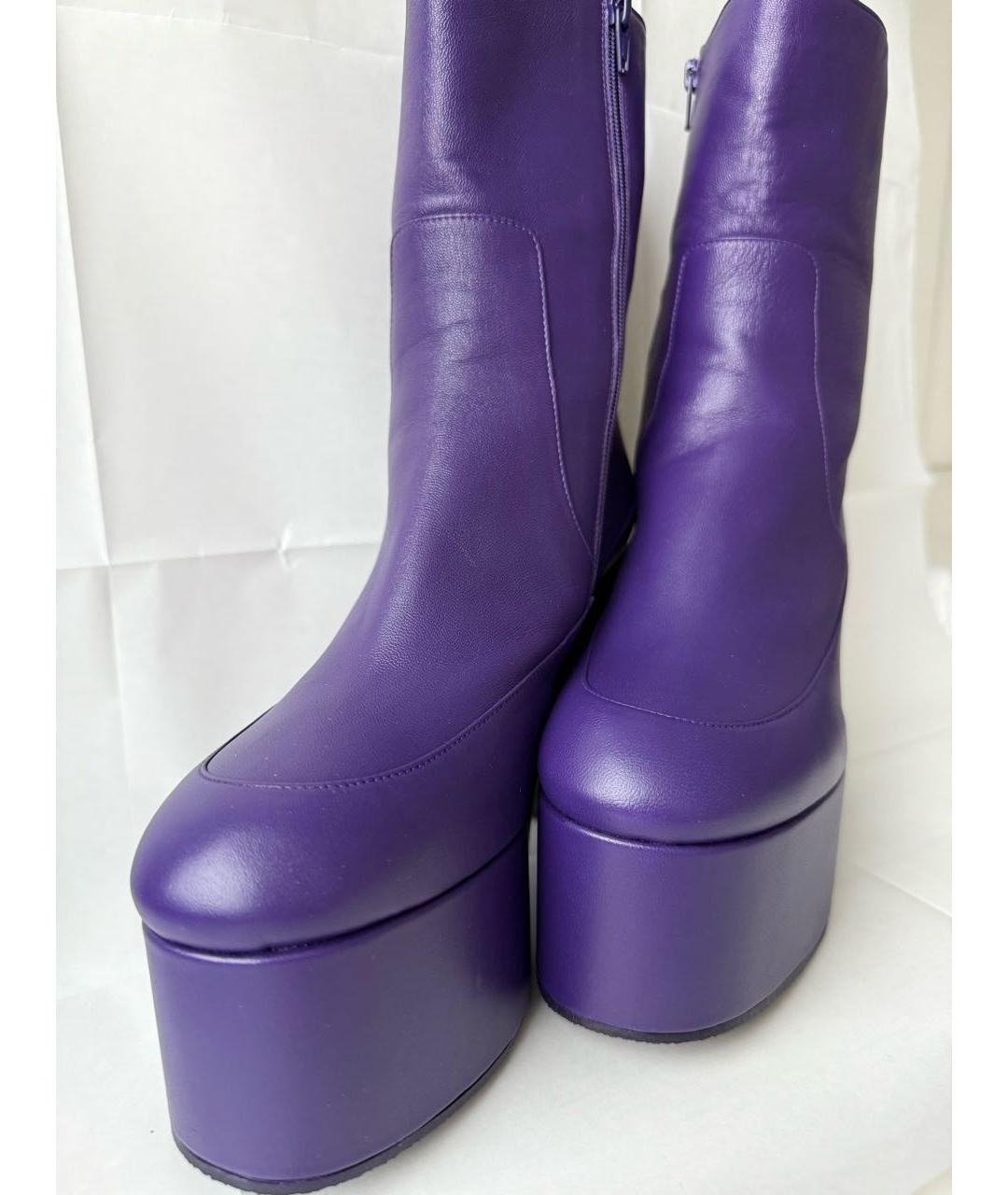 DRIES VAN NOTEN Фиолетовые кожаные ботильоны, фото 2