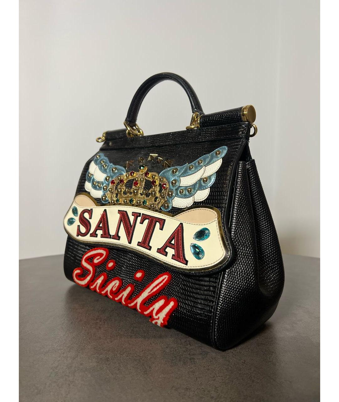 DOLCE&GABBANA Черная кожаная сумка с короткими ручками, фото 2