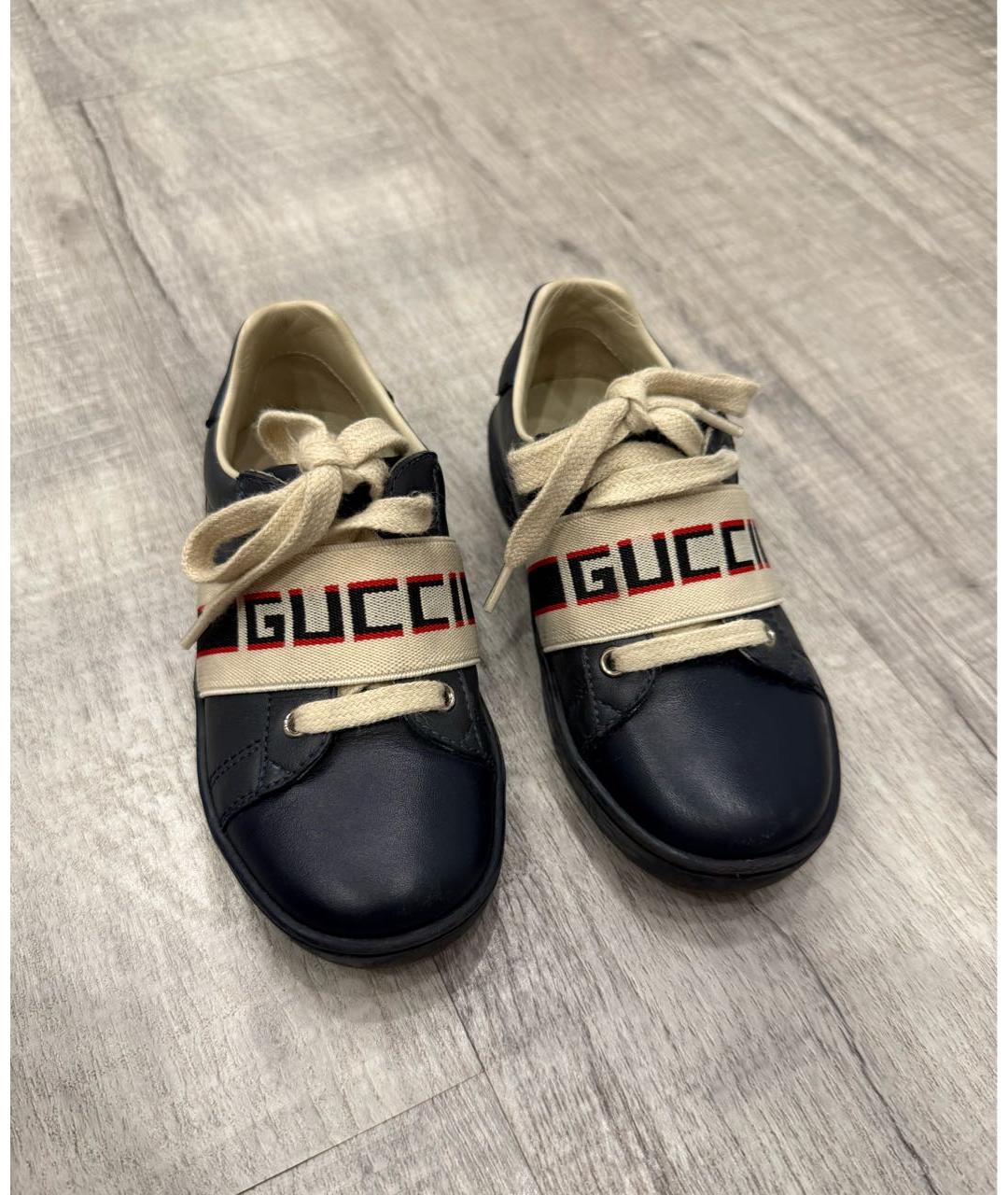 GUCCI Синие кожаные ботинки, фото 2