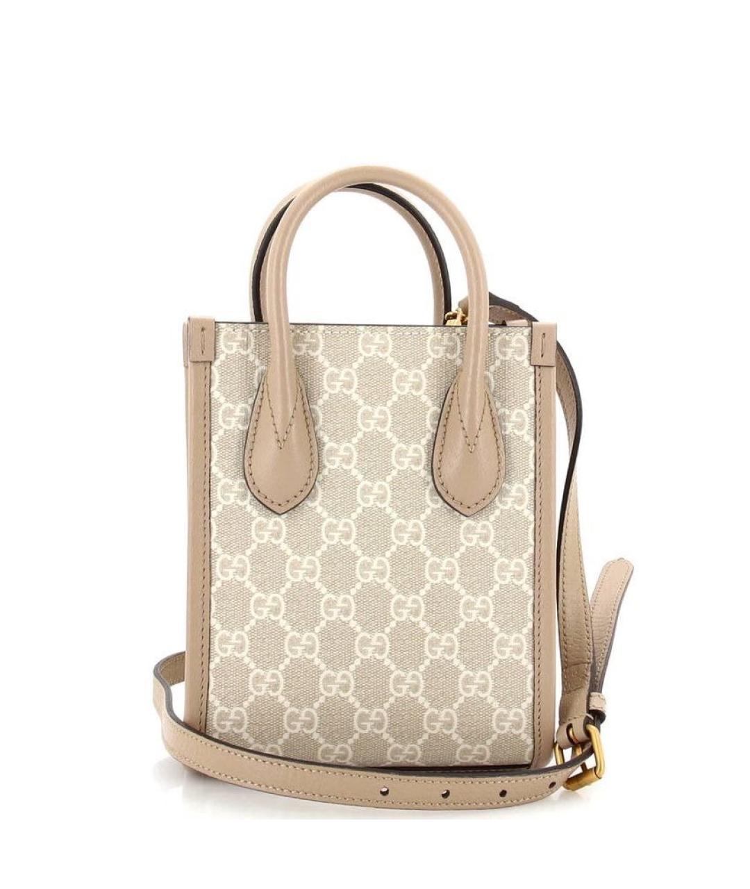 GUCCI Бежевая кожаная сумка с короткими ручками, фото 3