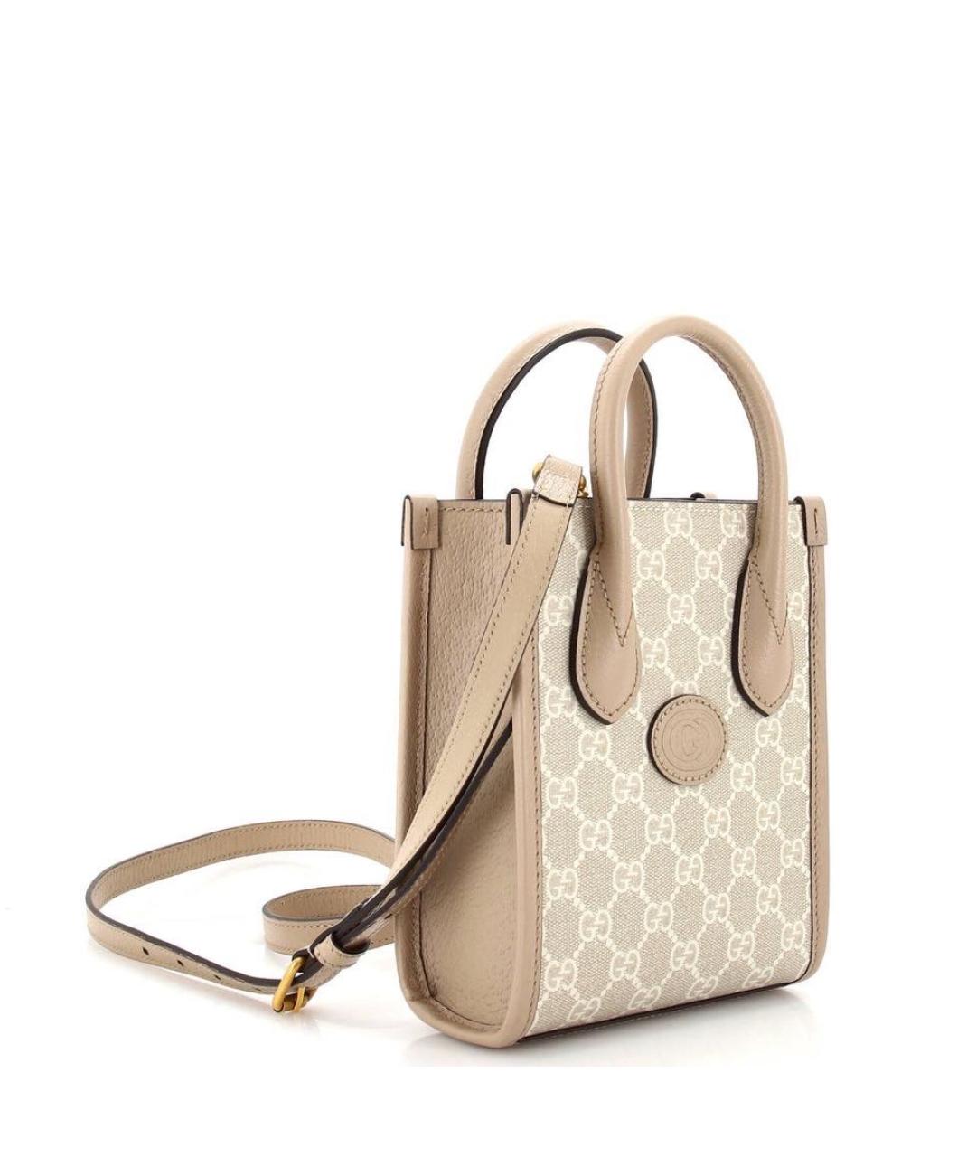 GUCCI Бежевая кожаная сумка с короткими ручками, фото 2