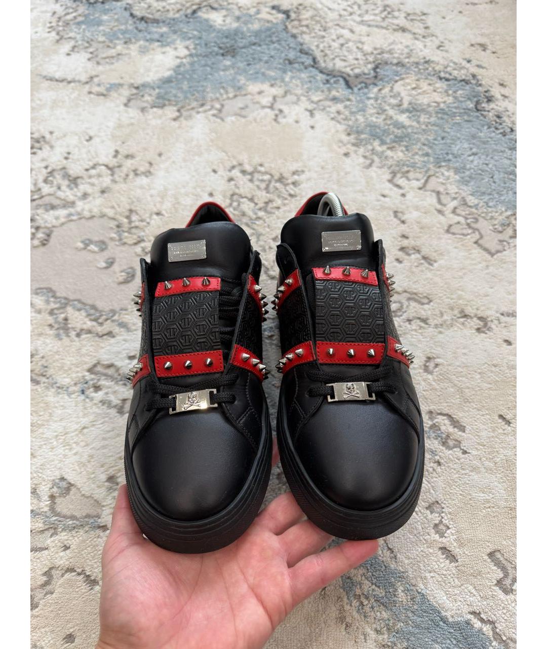 PHILIPP PLEIN Черные кожаные низкие кроссовки / кеды, фото 2