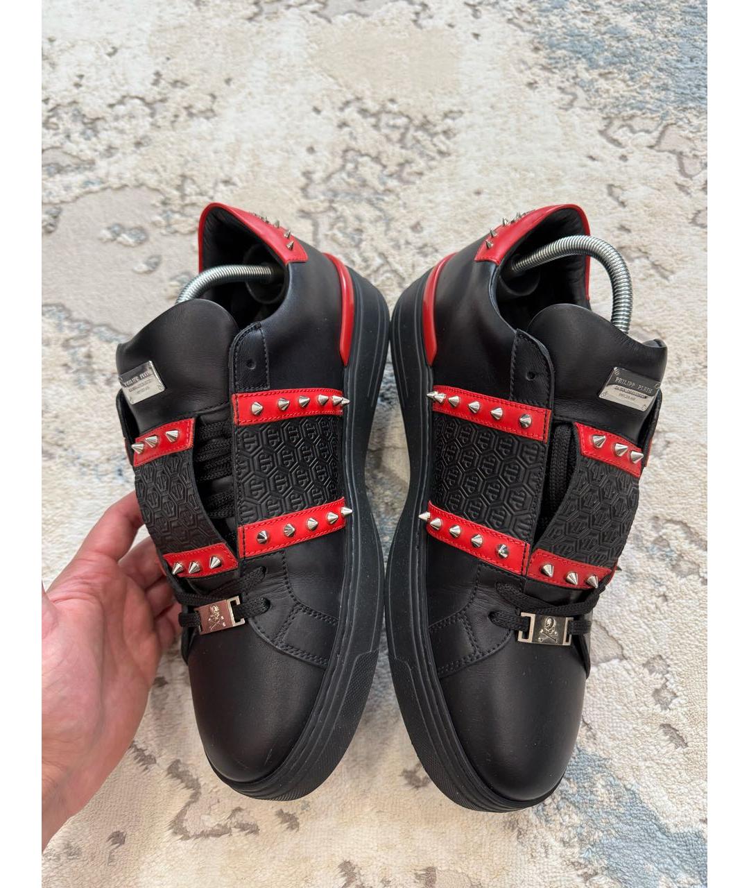 PHILIPP PLEIN Черные кожаные низкие кроссовки / кеды, фото 3