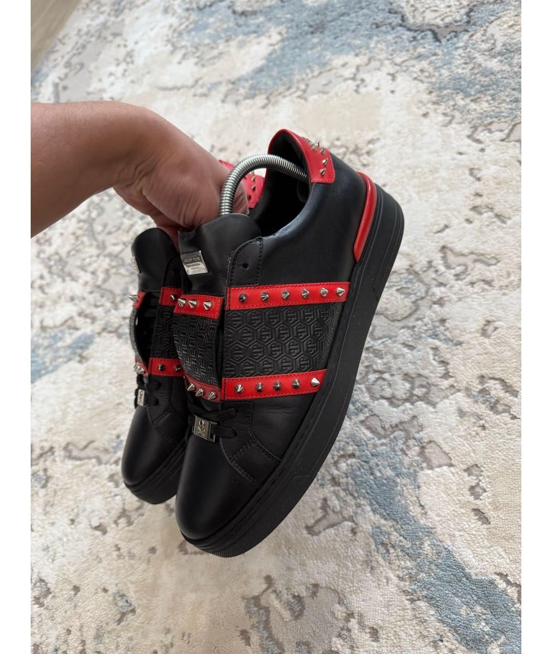 PHILIPP PLEIN Черные кожаные низкие кроссовки / кеды, фото 5