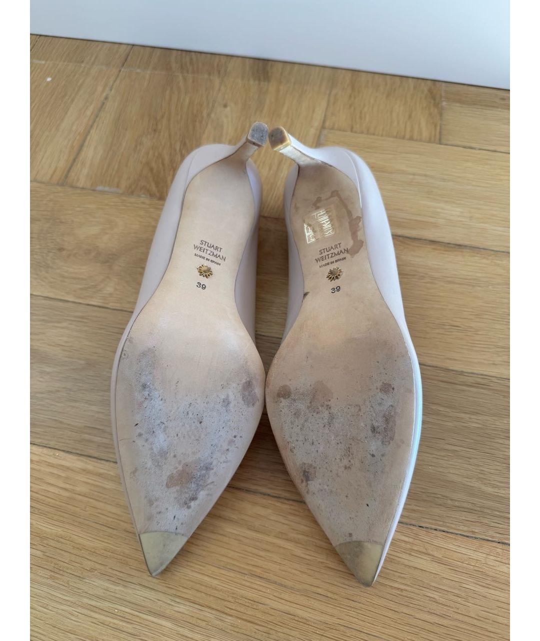 STUART WEITZMAN Бежевые кожаные лодочки на низком каблуке, фото 5