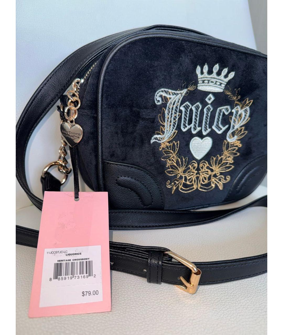 JUICY COUTURE Черная бархатная сумка через плечо, фото 5
