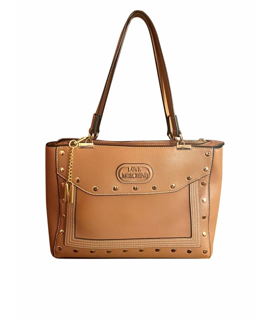 LOVE MOSCHINO Коричневая кожаная сумка с короткими ручками, фото 1