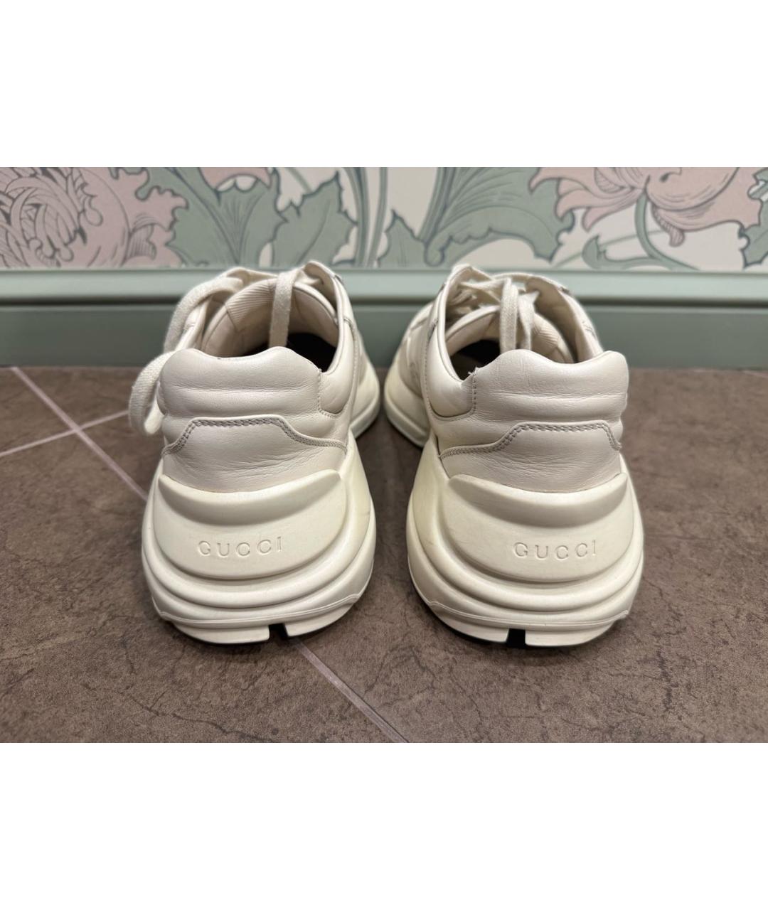 GUCCI Бежевые кожаные низкие кроссовки / кеды, фото 4