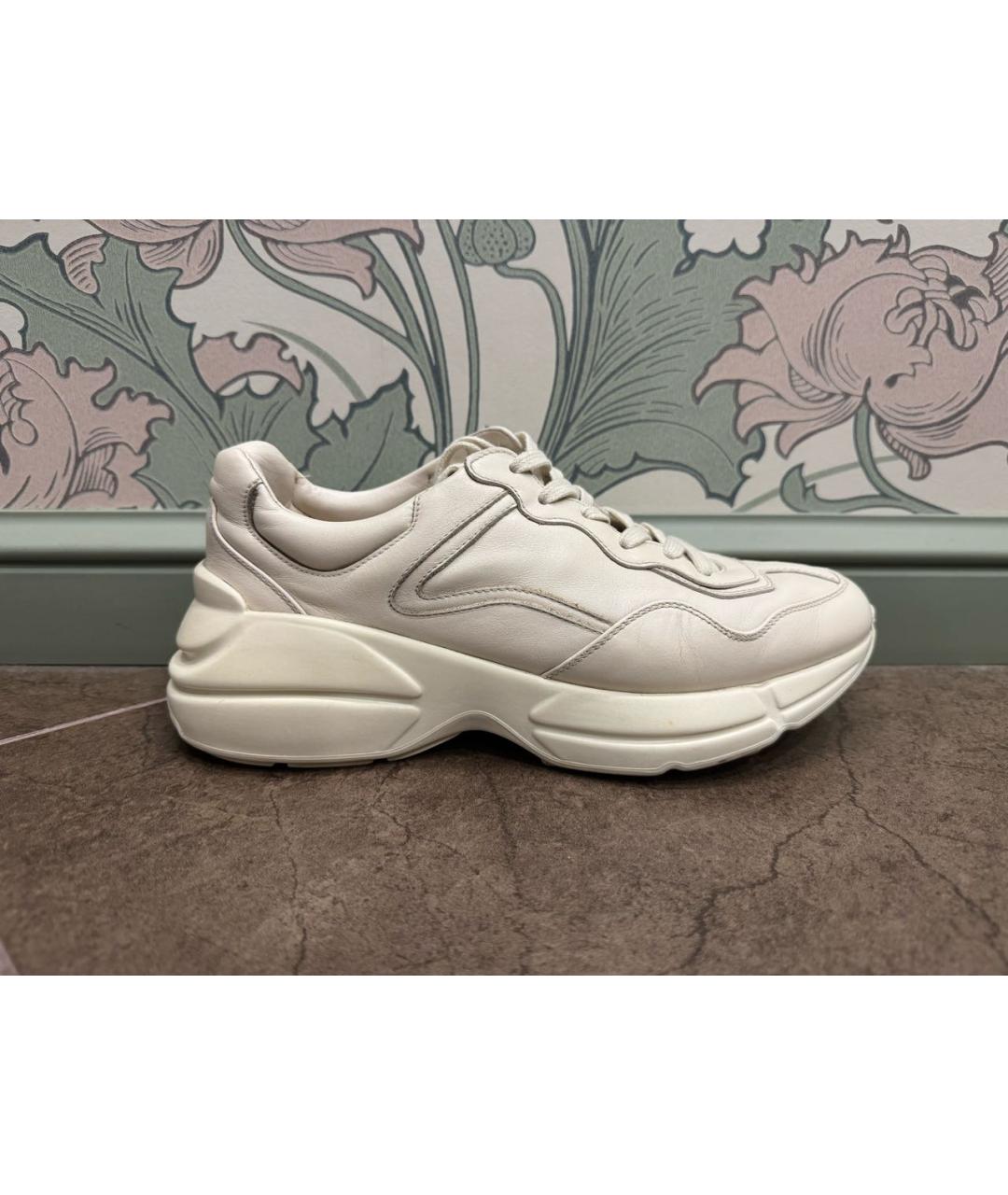 GUCCI Бежевые кожаные низкие кроссовки / кеды, фото 9