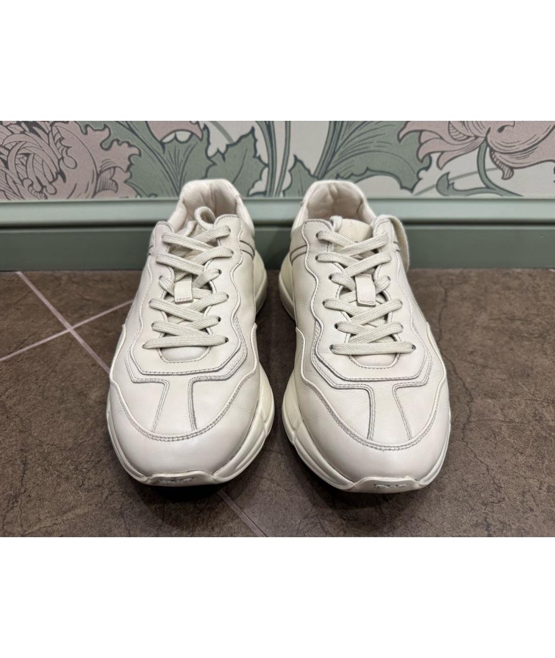 GUCCI Бежевые кожаные низкие кроссовки / кеды, фото 3