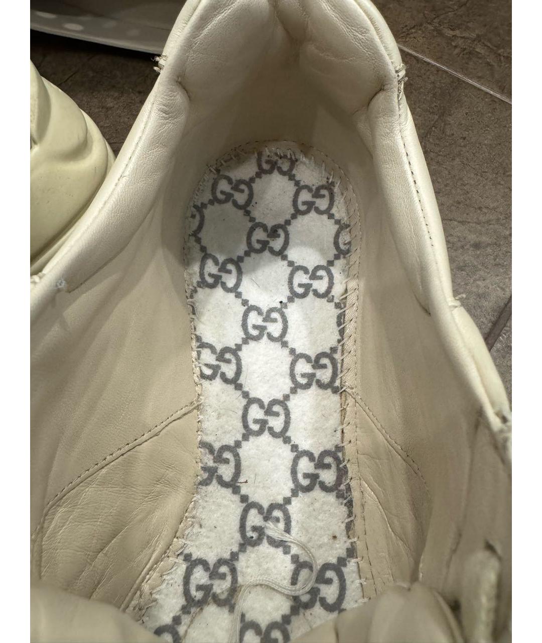 GUCCI Бежевые кожаные низкие кроссовки / кеды, фото 8