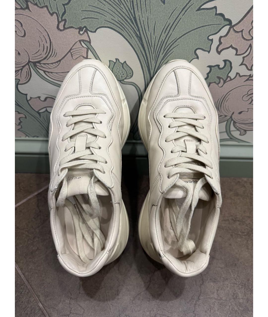 GUCCI Бежевые кожаные низкие кроссовки / кеды, фото 5