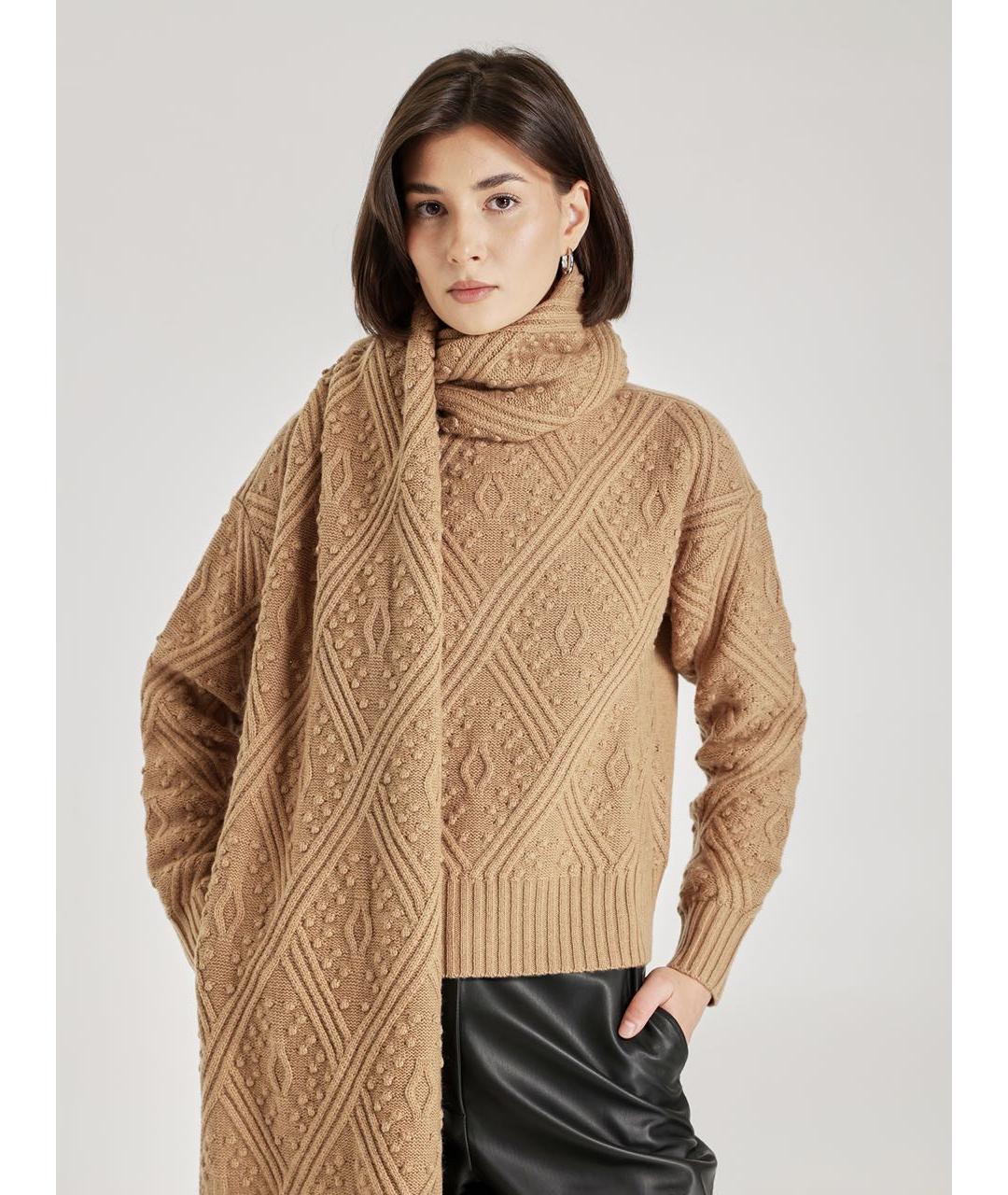 MAX MARA STUDIO Коричневый шерстяной шарф, фото 6
