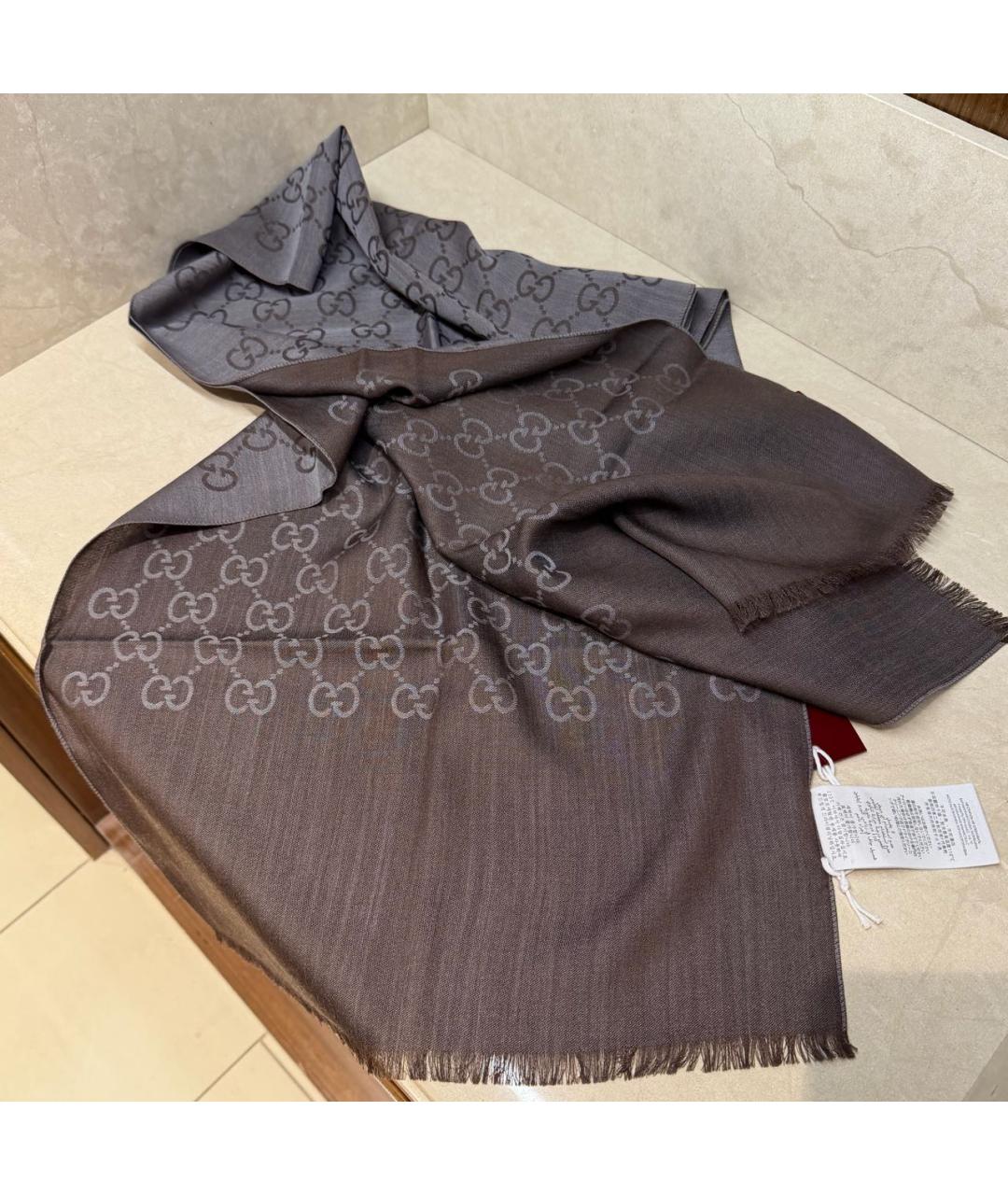 GUCCI Коричневый шерстяной платок, фото 4