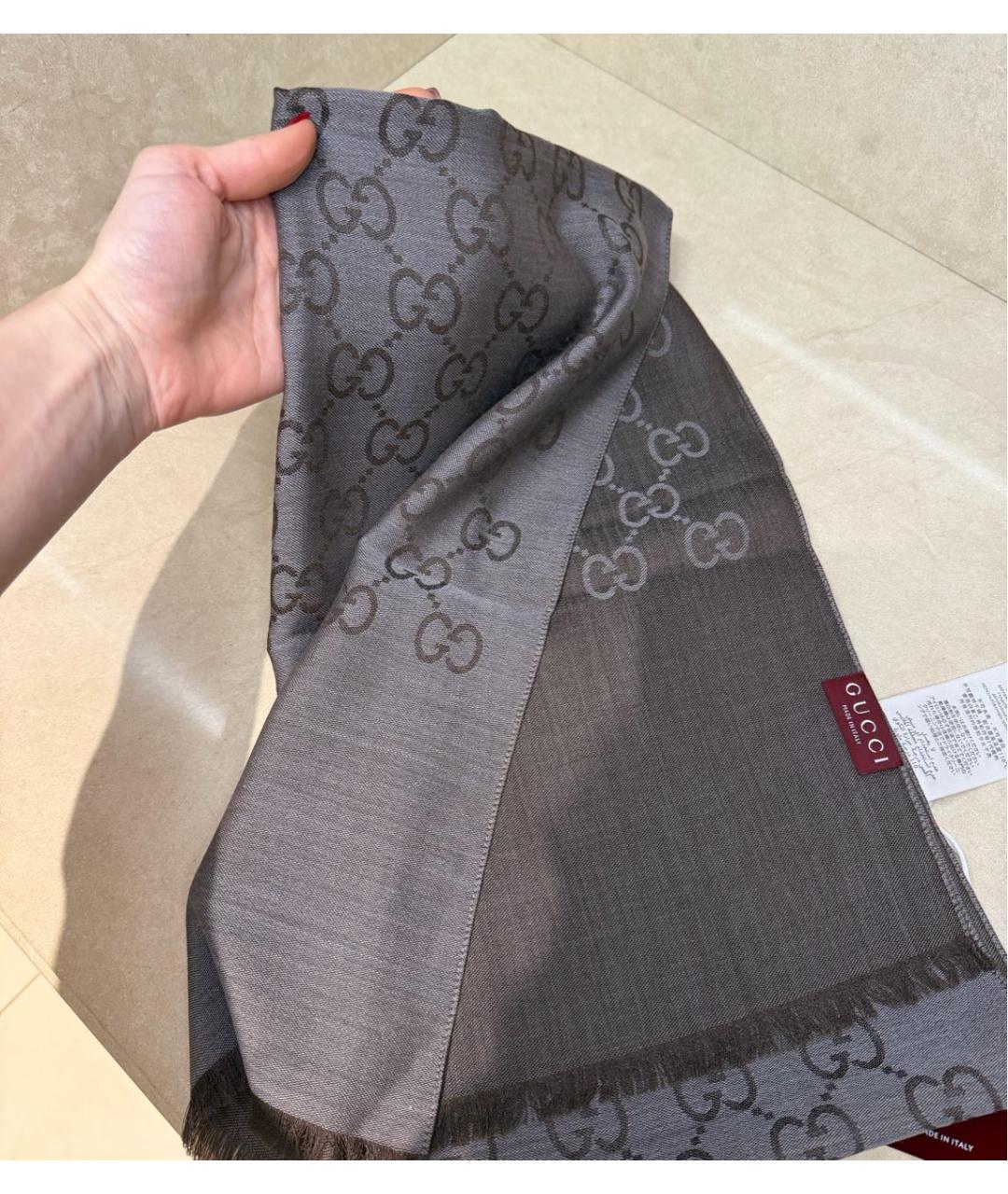GUCCI Коричневый шерстяной платок, фото 5