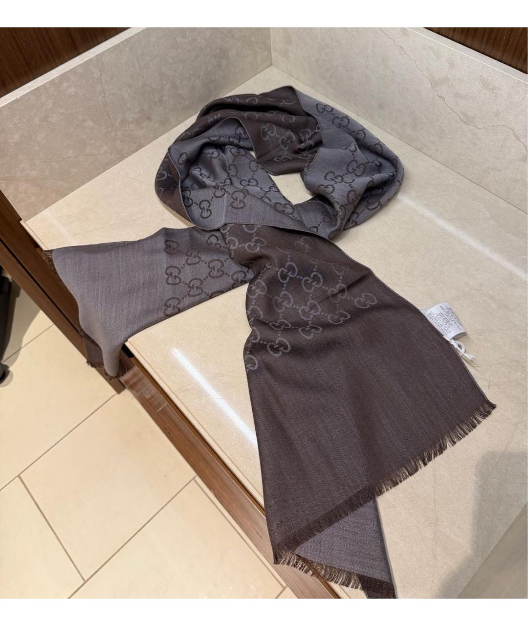 GUCCI Коричневый шерстяной платок, фото 2