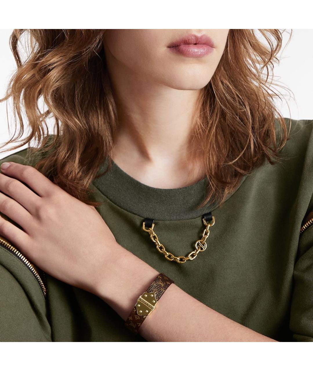 LOUIS VUITTON Коричневый позолоченный браслет, фото 6