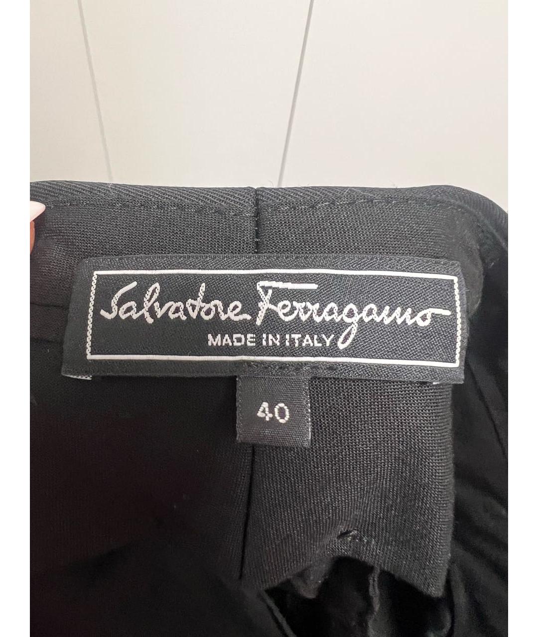 FERRAGAMO Черные шерстяные прямые брюки, фото 3