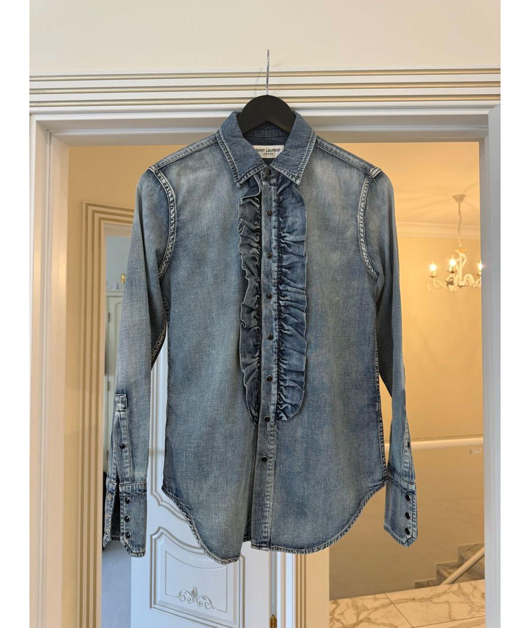 SAINT LAURENT Синяя хлопковая рубашка, фото 9