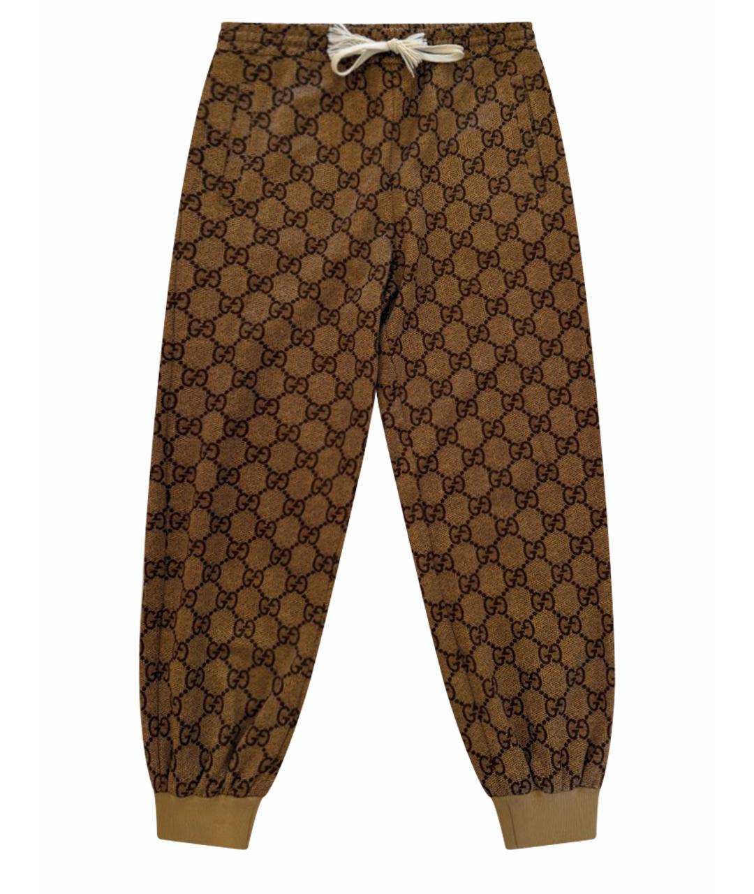 GUCCI Коричневые полиэстеровые спортивные брюки и шорты, фото 1
