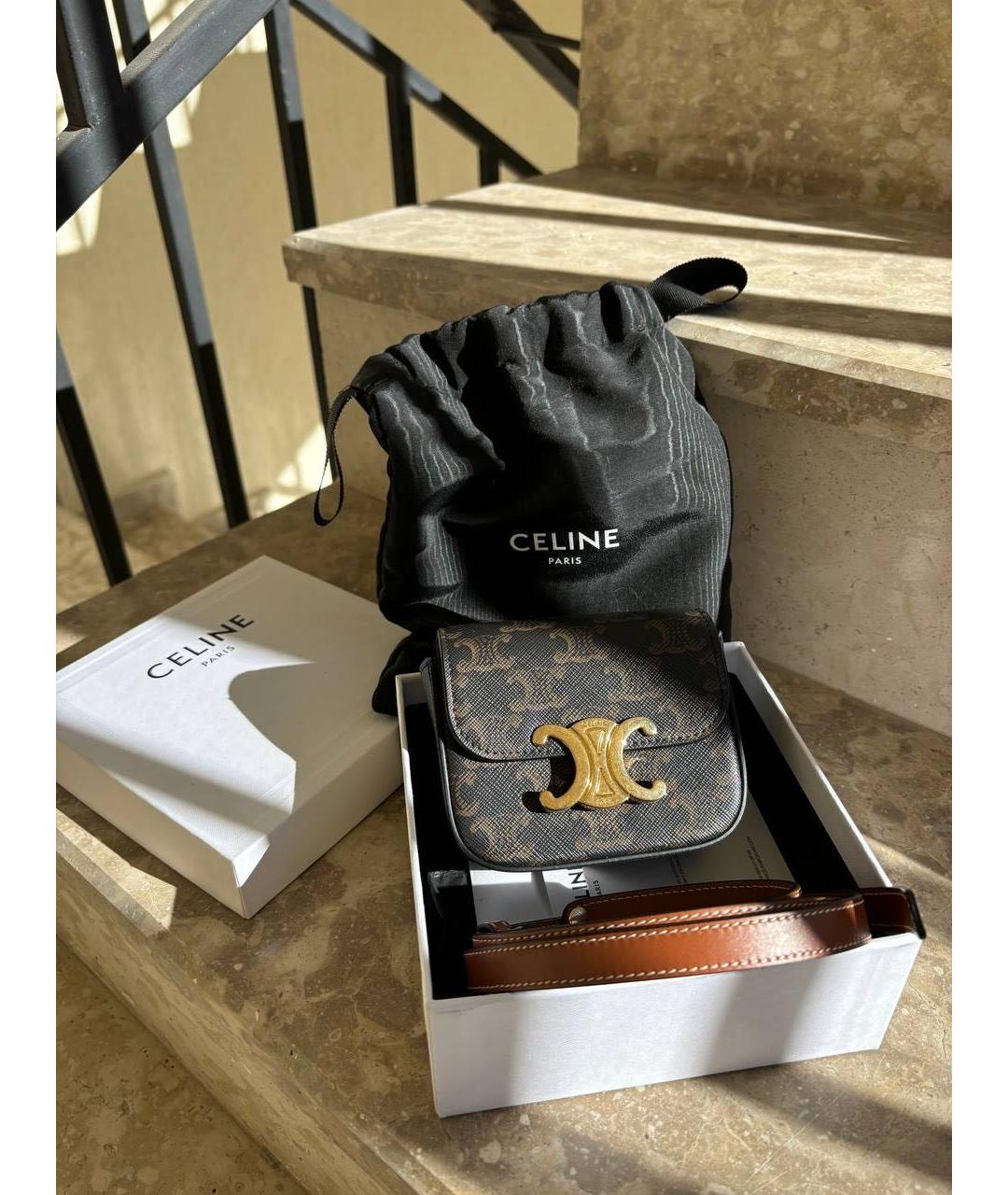 CELINE Коричневая кожаная сумка через плечо, фото 2