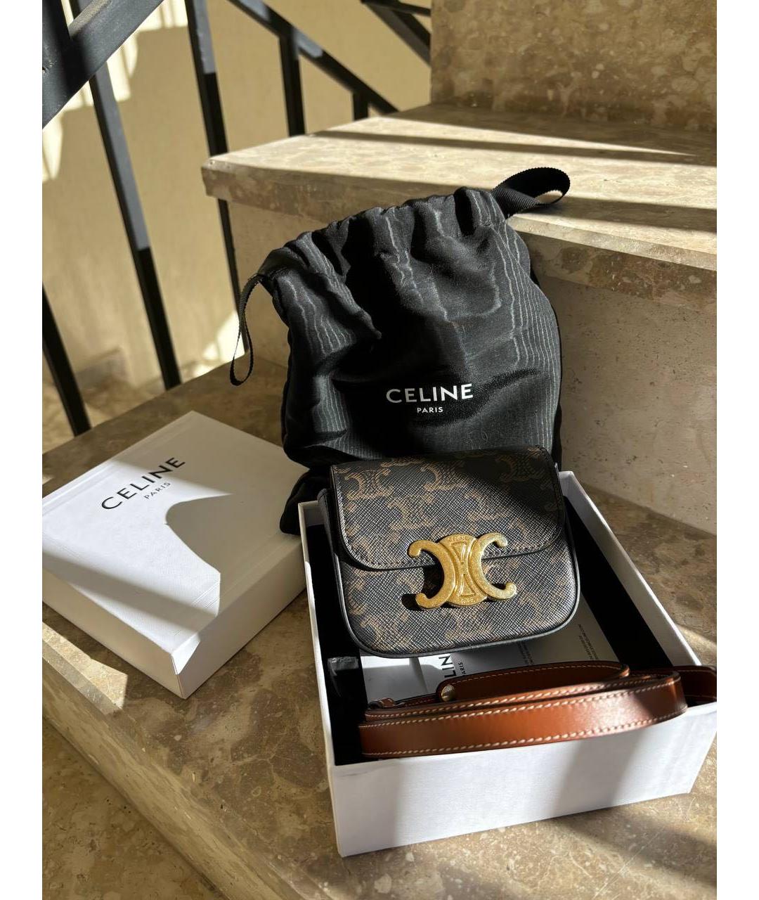 CELINE Коричневая кожаная сумка через плечо, фото 5