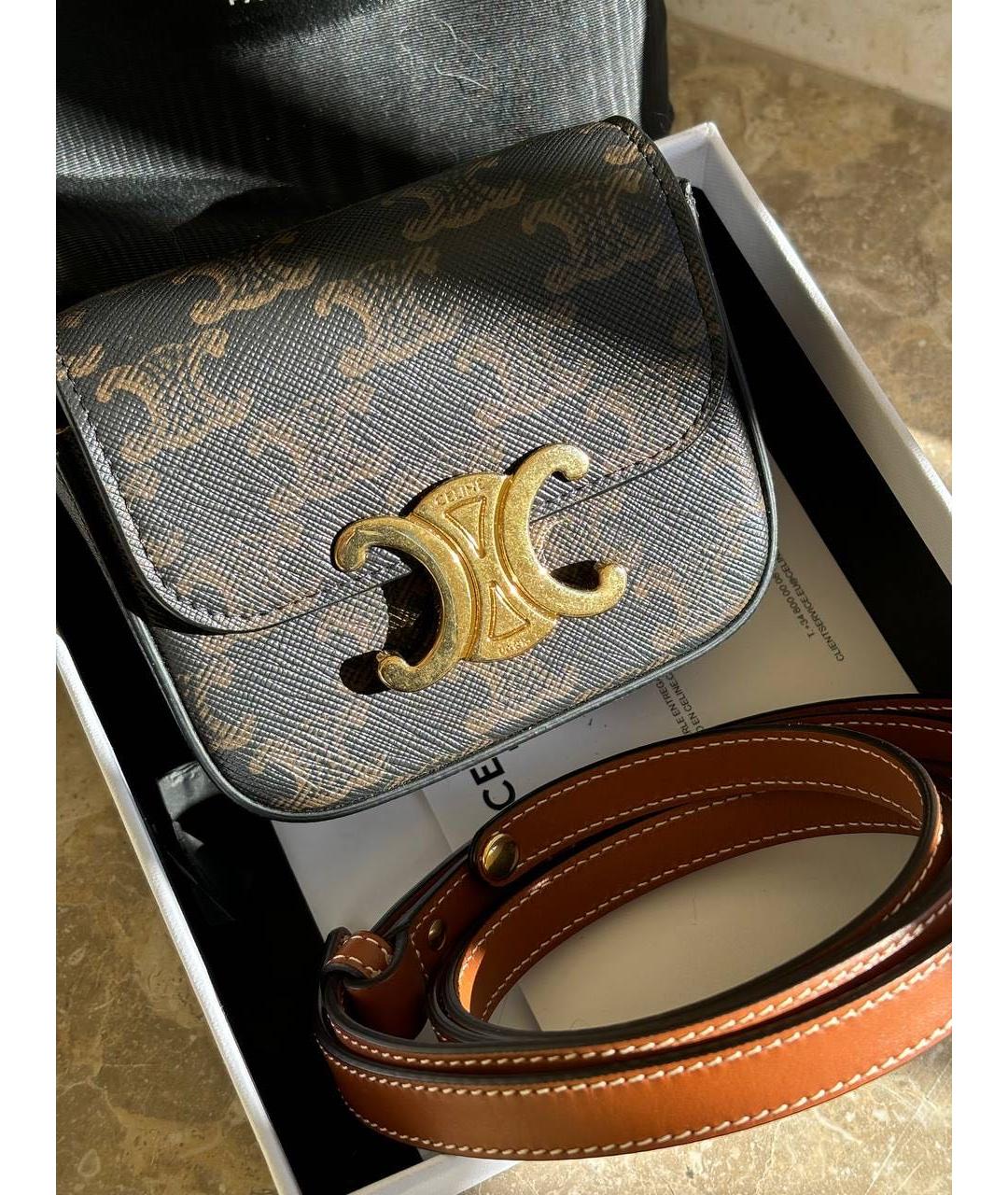 CELINE Коричневая кожаная сумка через плечо, фото 3