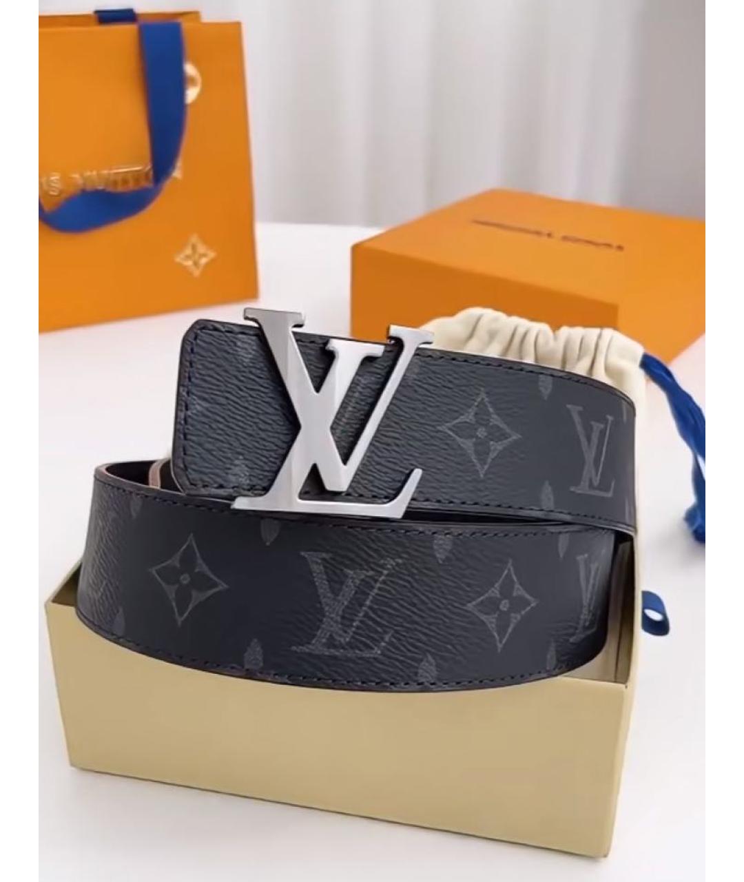 LOUIS VUITTON Антрацитовый кожаный ремень, фото 5