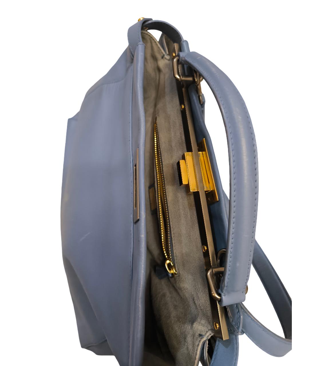 FENDI Голубая кожаная сумка с короткими ручками, фото 3