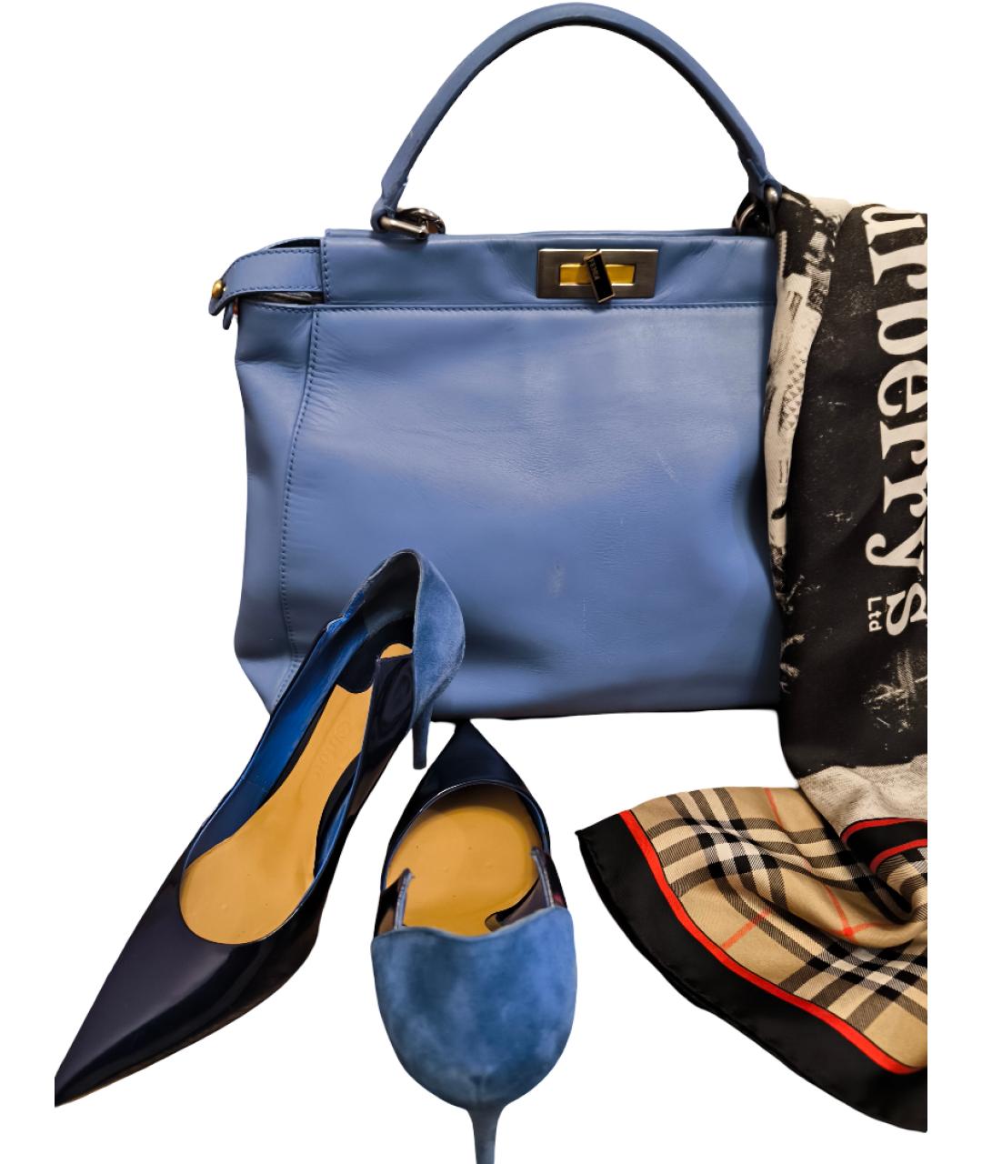 FENDI Голубая кожаная сумка с короткими ручками, фото 4