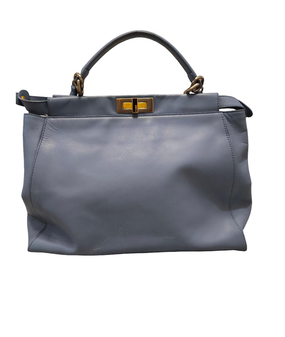 FENDI Голубая кожаная сумка с короткими ручками, фото 2