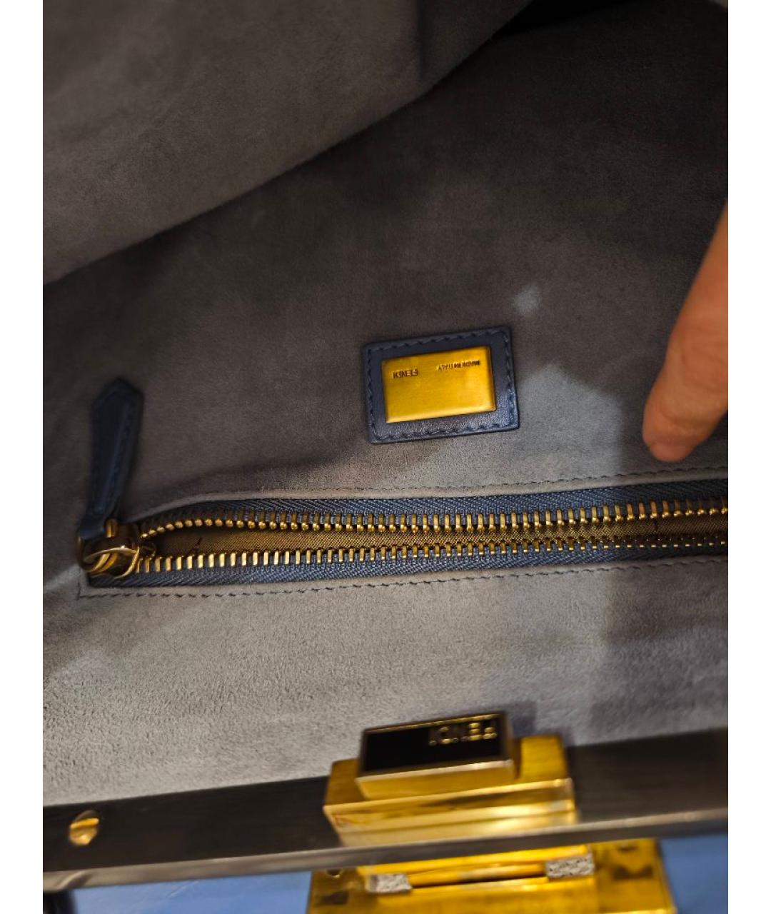 FENDI Голубая кожаная сумка с короткими ручками, фото 5