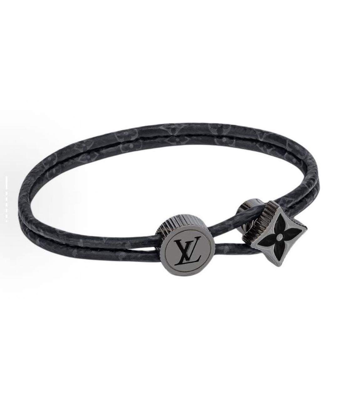 LOUIS VUITTON Черный кожаный браслет, фото 2