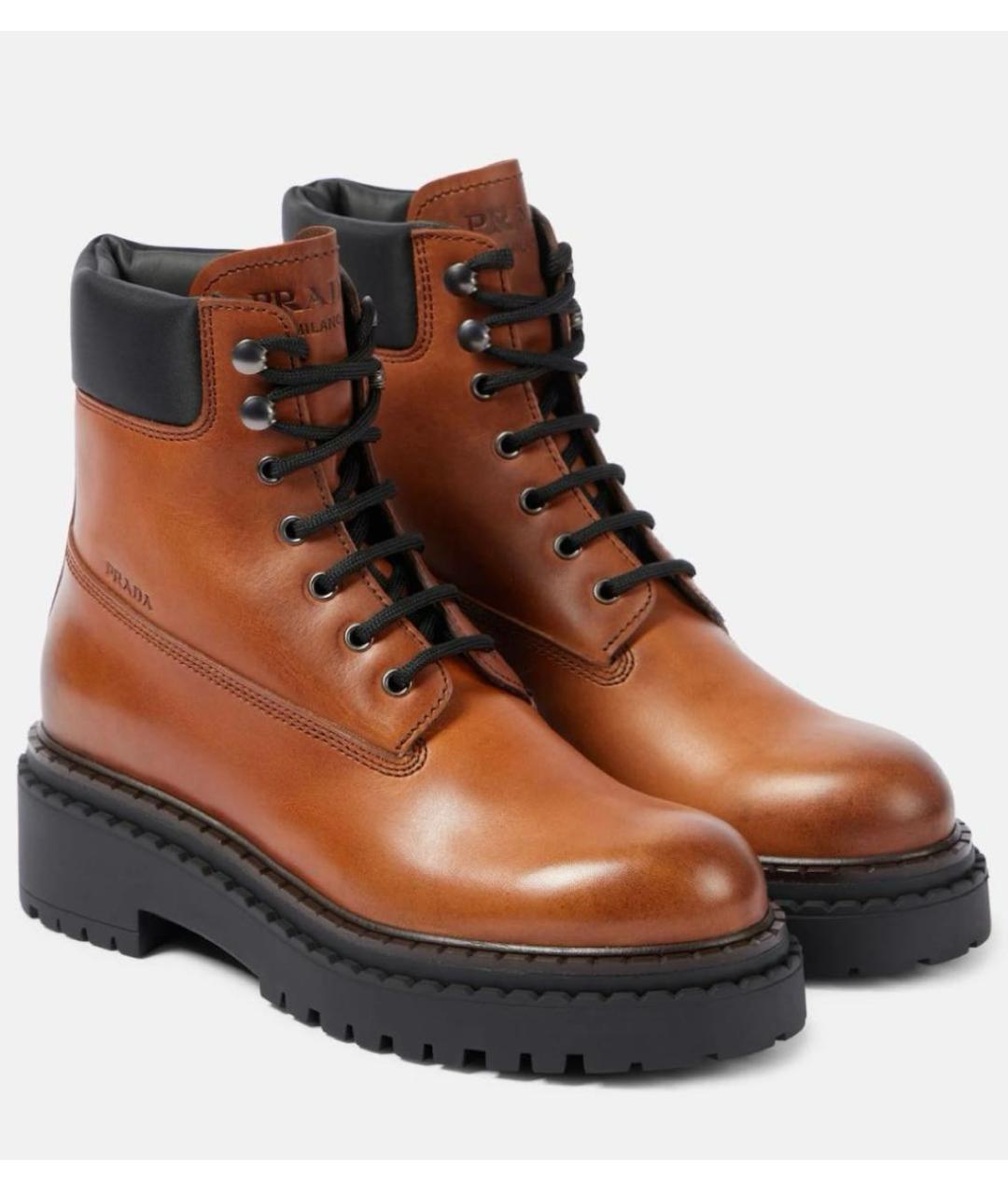 PRADA Коричневые кожаные ботинки, фото 6