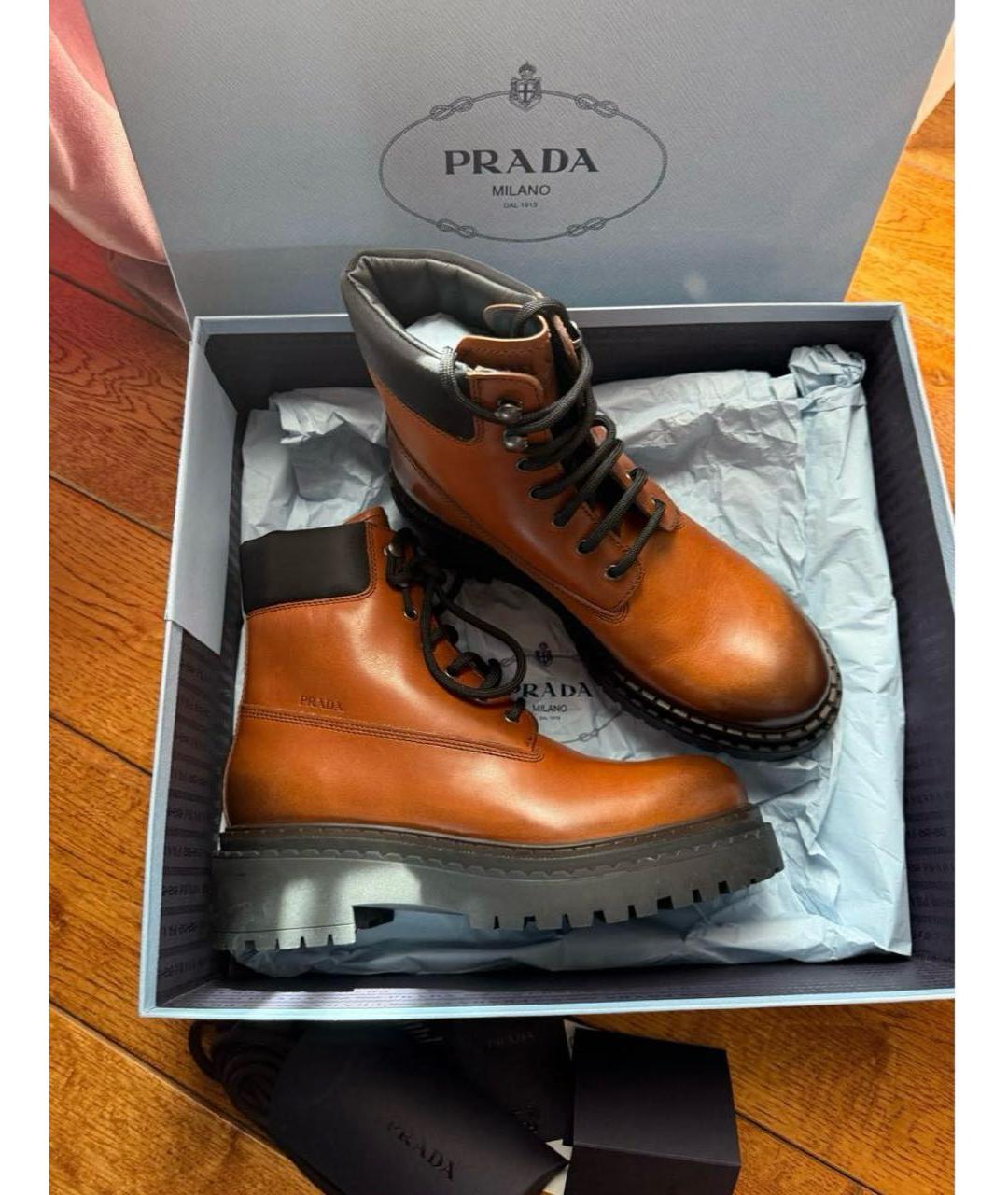 PRADA Коричневые кожаные ботинки, фото 5