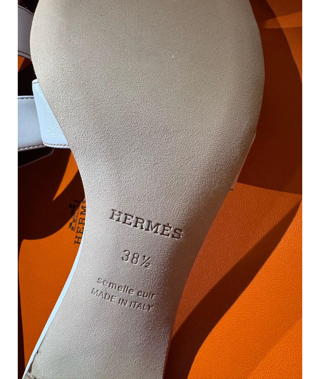 HERMES Белые кожаные босоножки, фото 7