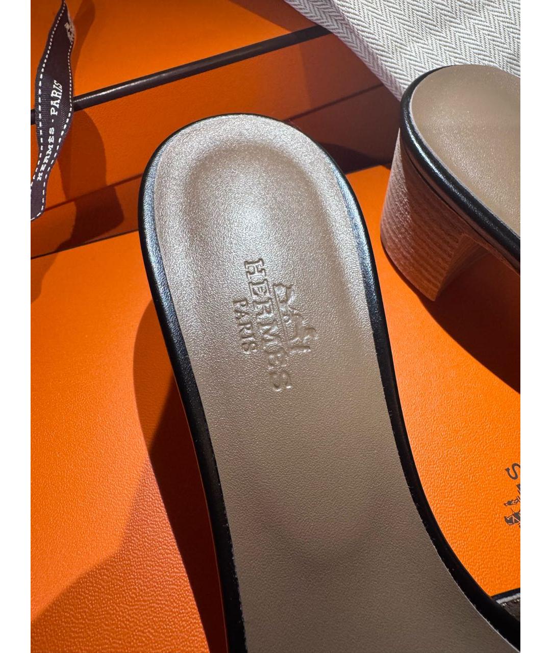HERMES Черные кожаные босоножки, фото 7
