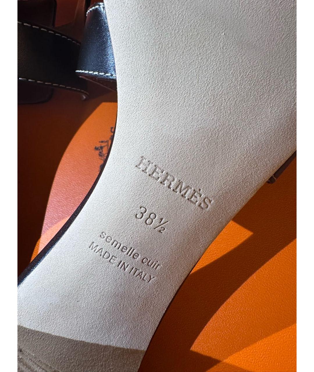 HERMES Черные кожаные босоножки, фото 6