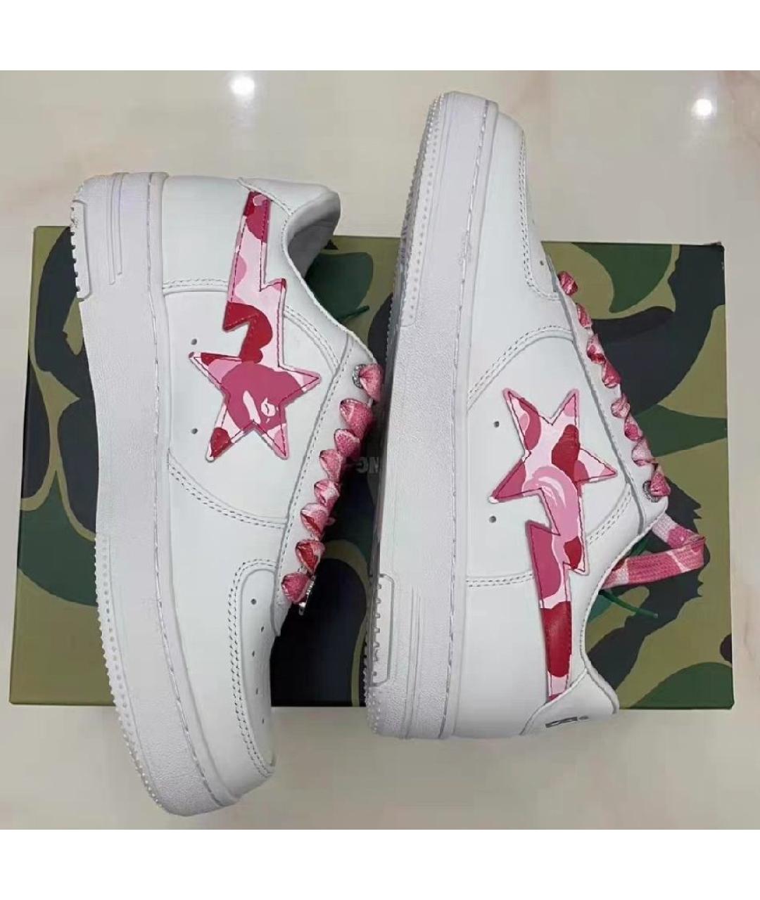 A BATHING APE Белые кожаные низкие кроссовки / кеды, фото 2
