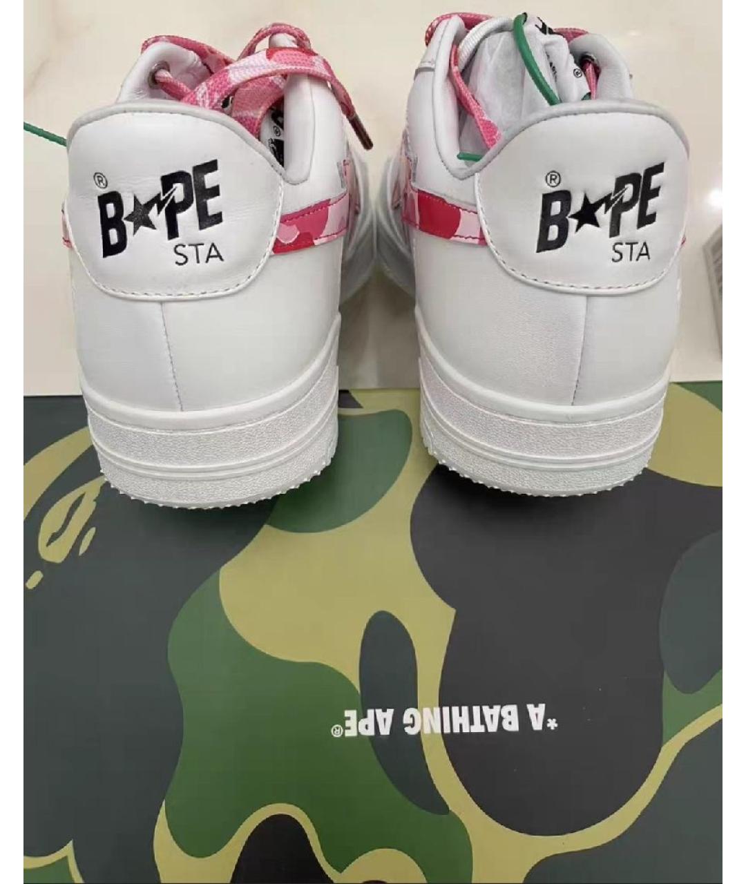 A BATHING APE Белые кожаные низкие кроссовки / кеды, фото 3