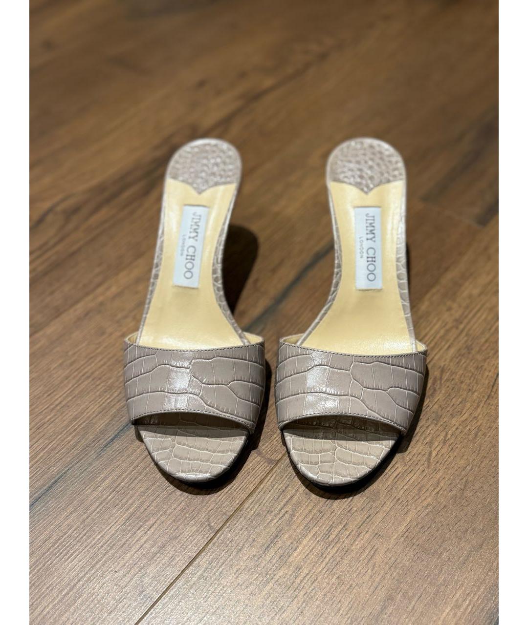 JIMMY CHOO Бежевые кожаные мюли, фото 2