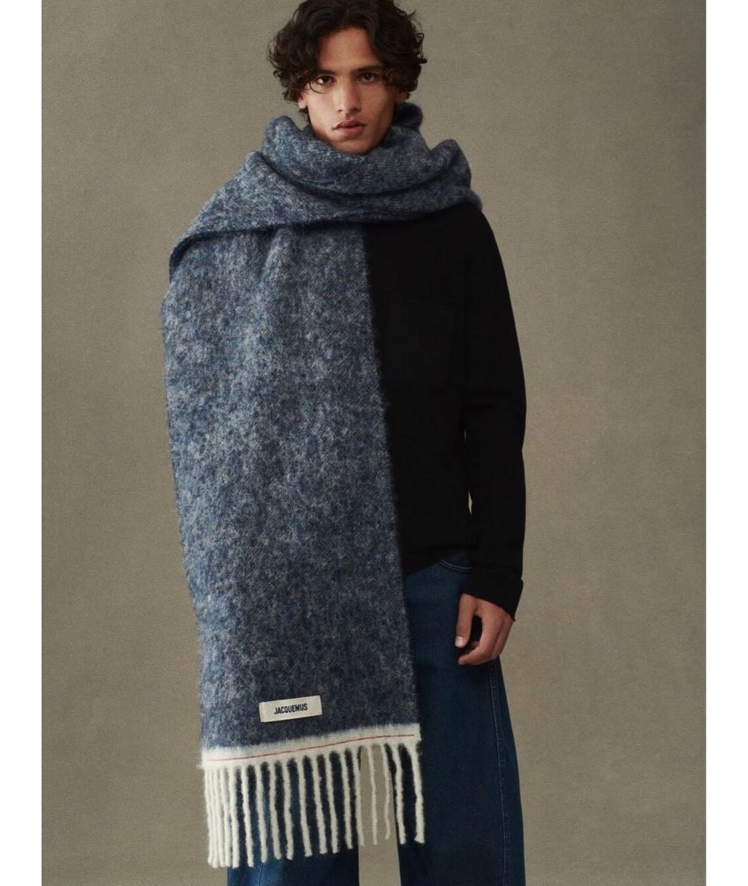 JACQUEMUS Темно-синий шерстяной шарф, фото 3