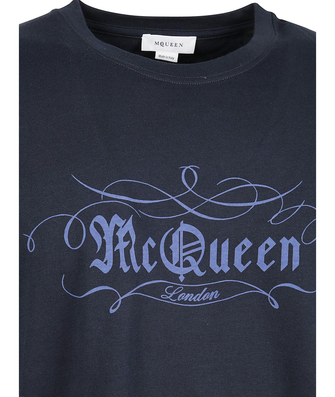 ALEXANDER MCQUEEN Темно-синяя хлопковая футболка, фото 2