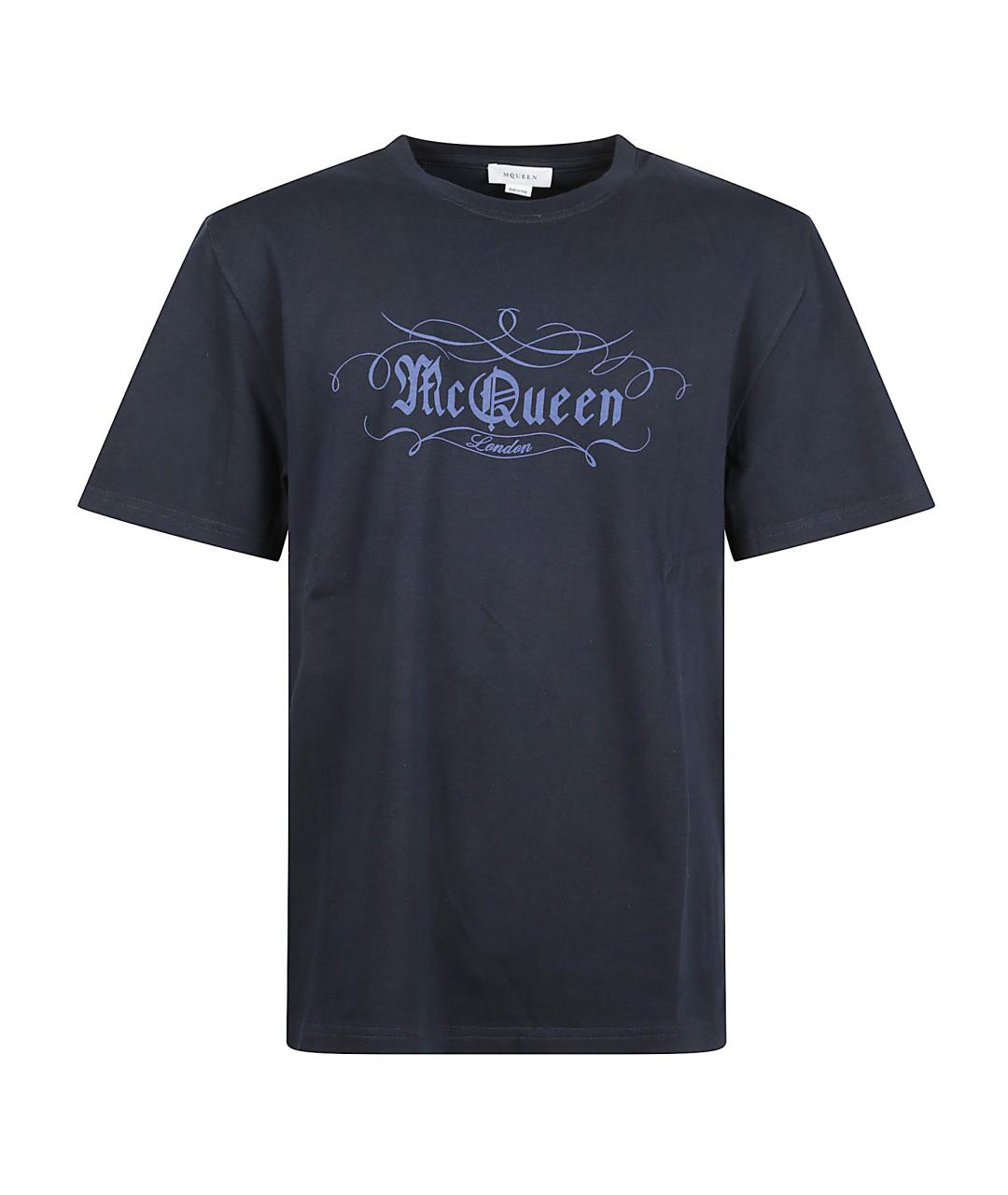 ALEXANDER MCQUEEN Темно-синяя хлопковая футболка, фото 1