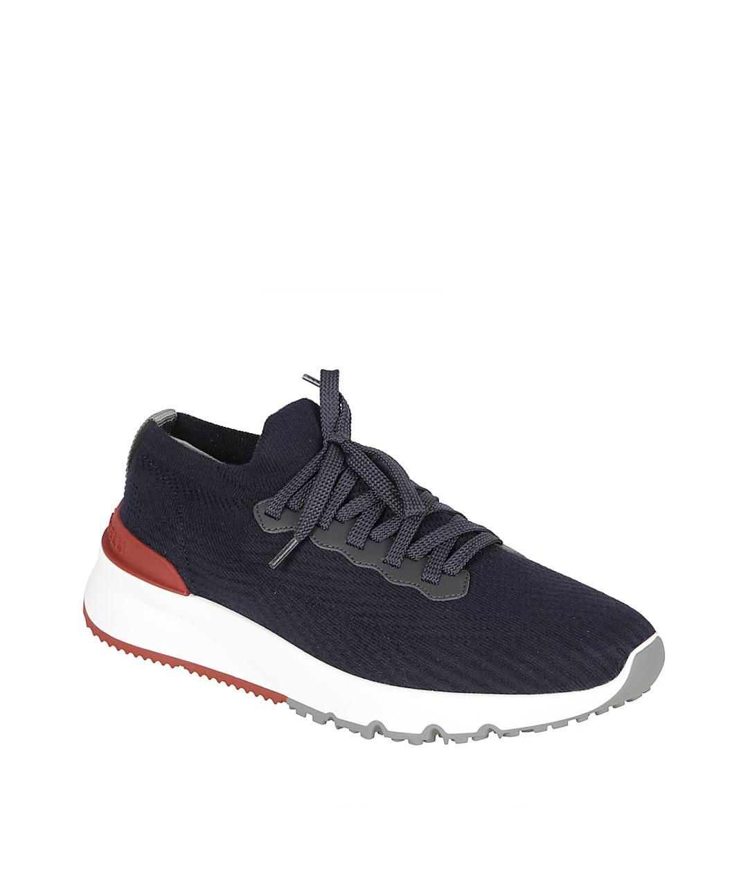 BRUNELLO CUCINELLI Темно-синие текстильные низкие кроссовки / кеды, фото 2